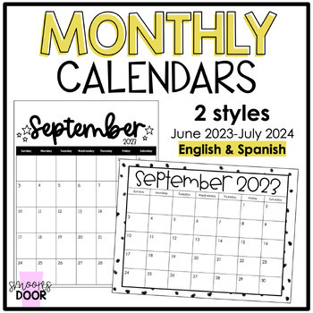 Preview of Editable Monthly Calendar 2023-2024 | Google Slides, PPT PDF | Spanish & English