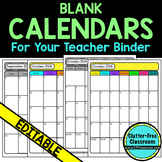 Monthly Calendars for Your Teacher Binder {Organization, T