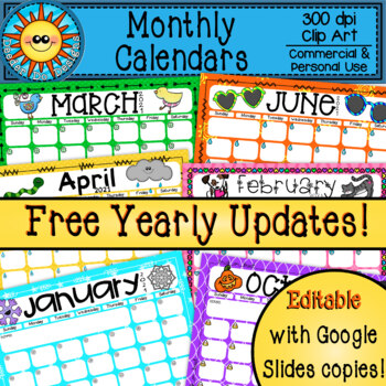 Preview of Monthly Calendars with Editable Google Slides Copy