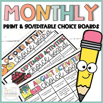 Preview of Monthly Choice Board Homework Templates