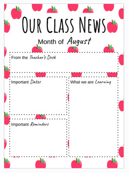 Preview of Monthly Class Newsletters - Seasonally Themed 