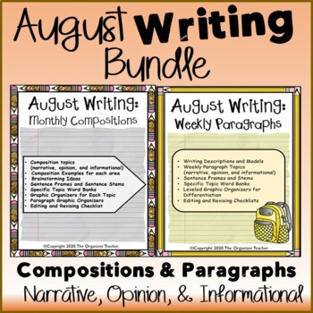 Preview of Monthly Composition Topics and Weekly Paragraph Topics BUNDLE (August Edition)