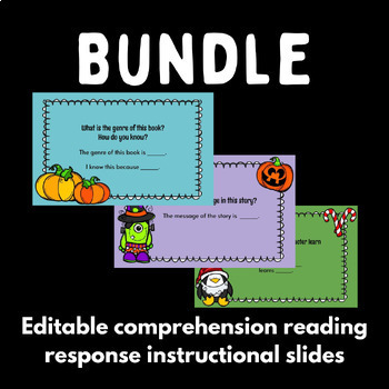 Preview of Monthly Comprehension Slides w/ Sentence Stems  *Fiction*Nonfiction *Editable