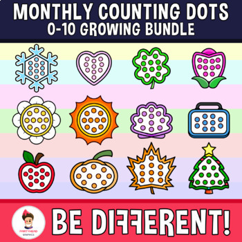 Preview of Monthly Counting Dots 0-10 Growing Bundle Back To School Clipart