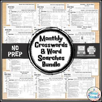 Preview of Monthly Crossword and Word Search Bundle for Morning Work or Early Finishers