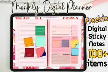 Preview of Monthly Digital Planner + frebie Sticky 100+