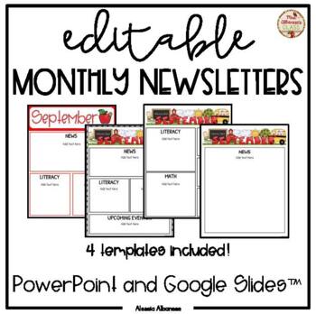 Preview of Monthly *EDITABLE* Newsletters (PowerPoint and Google Slides™)