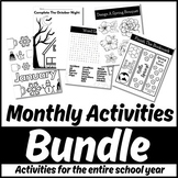 Monthly Early Finisher Activity Packets for Elementary Students