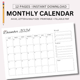 Monthly Editable Calendars 2024 with FREE Updates - Printa