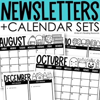 Preview of Calendar 2024 Monthly Editable Calendars and Newsletters in English and Spanish