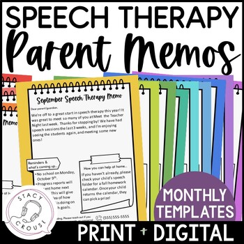 Preview of Monthly Newsletter Templates for Speech Therapy SLPs Editable Digital Printable
