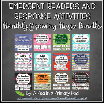 Preview of Monthly Emergent Readers and Response Activities Year Long Bundle