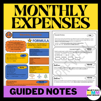 Preview of Monthly Expenses Financial Math Guided Notes