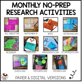 Preview of Monthly Research Activities for the Year - No Prep Flip Flaps Bundle