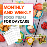 Monthly and Weekly Food Menu Editable Template Daycare &  