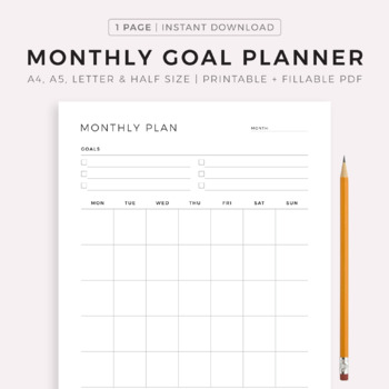 Monthly Goal Planner Printable, Fillable Monthly Planner, Productivity ...