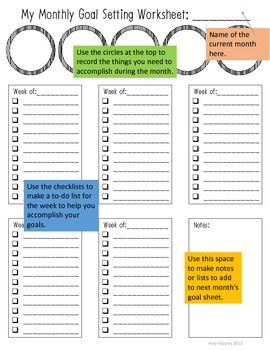 goal setting monthly worksheet amy created