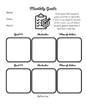 Monthly Goals Worksheet for All Grade Levels