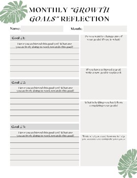 Preview of Monthly "Growth Goals" Reflection Worksheet