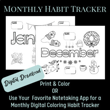 Preview of Monthly Habit Tracker Coloring Pages, Exercise Tracker, Writing Habit, Printable