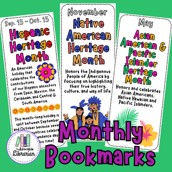 Preview of Monthly Holidays Library Bookmarks - Reading - Diversity, Inclusion