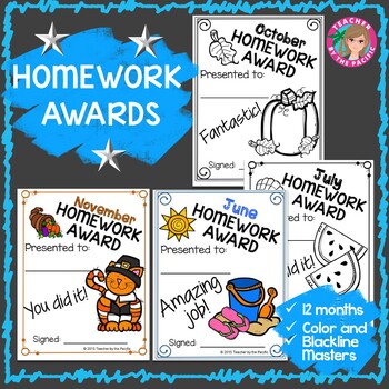 Preview of Monthly Homework Awards for the Entire Year
