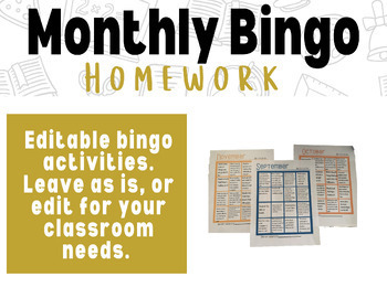 Preview of Monthly Homework Bingo for Lower Elementary