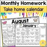Interactive Monthly Homework Calendar for Pre-k to 1st Gra