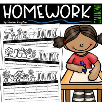 Preview of Monthly Homework Calendars Year Round EDITABLE