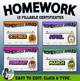 Monthly  Homework Certificates - Fillable