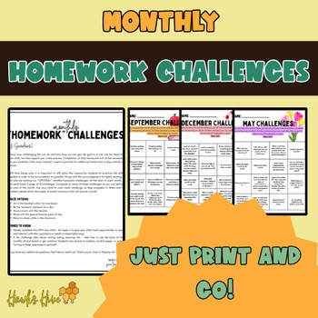 Preview of Monthly Homework Challenges/Bingo Boards