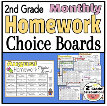Preview of Monthly Homework Choice Boards / Calendars - 2nd Grade