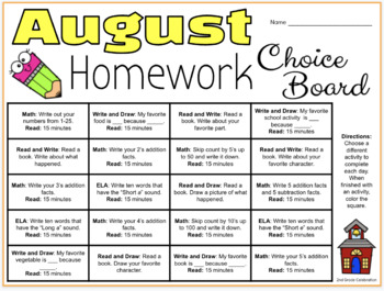 second grade homework calendars