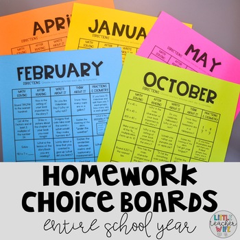 Preview of Monthly Homework Choice Boards - FULL YEAR