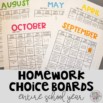 homework choice board 5th grade