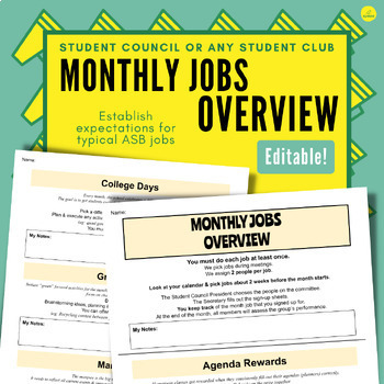 Preview of Monthly Jobs Overview - Student Council ASB Leadership - Guided Notes & Sign-Ups
