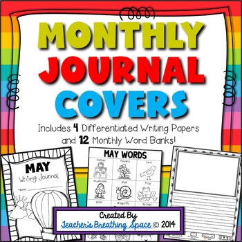 Preview of Monthly Journal Covers  |  Writing Pages with Editing Reminders and Word Banks