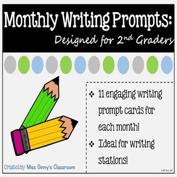 Monthly Journal Prompt Cards for the Year 2nd Grade by Miss Ginny's