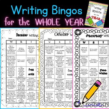 Preview of Monthly Journal Writing Prompts for the Year -- BINGO Style!