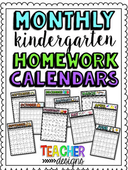 kindergarten homework calendars