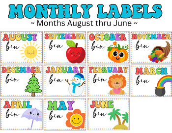 Preview of Monthly Labels for Storage Bin - Bright Rainbow