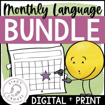 Preview of Monthly Language Activities Speech Therapy Digital + Printable Worksheets BUNDLE