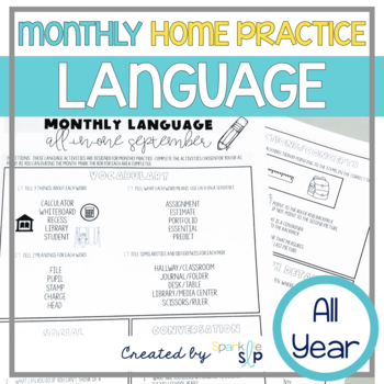 Preview of Monthly Language Speech Therapy Homework Sheets | All Year Practice