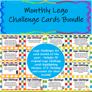 Preview of Monthly Lego Challenge Cards Bundle (12 Months)