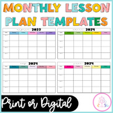 Monthly Lesson Plan Templates Editable Digital or Print Si
