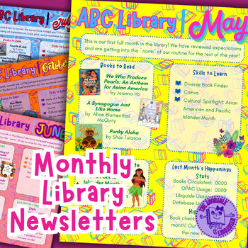 Preview of Monthly Library Newsletter - Holiday Themed - Elementary Middle High School