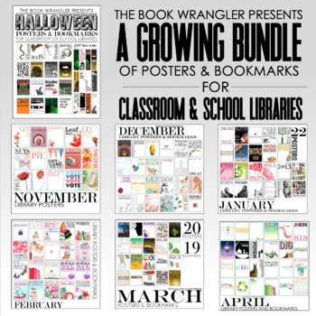 Preview of Monthly Library Poster/Bookmark Growing Bundle