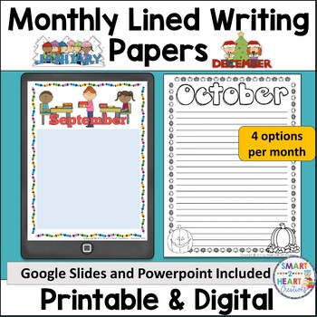 Preview of Monthly Lined Writing Paper for the Whole Year Print and Digital