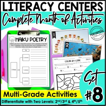 Preview of Monthly Literacy Centers | Reading Centers | Writing Centers | 2nd-5th | Set 8
