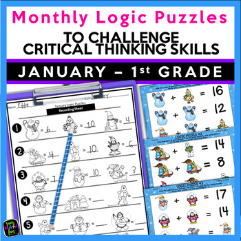 Preview of Monthly Logic Puzzles | Early Finishers | 1st Grade Winter | Math Extensions